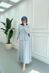 Sare Fashion Waist Detailed Tencel Two Piece Set Baby Blue