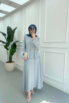 Sare Fashion Waist Detailed Tencel Two Piece Set Baby Blue