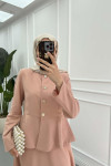 Sare Fashion Waist Detailed Tencel Two Piece Set Powder