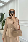 Sare Fashion Waist Detailed Tencel Two Piece Set Milky Coffee