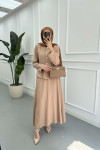 Sare Fashion Waist Detailed Tencel Two Piece Set Milky Coffee