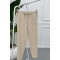 Elastic Waist Fabric Trousers Beige