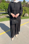 Sare Fashion Waist and Sleeve Gathered Abaya Black