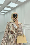 Sare Fashion Waist-Tie Skirt Lined Suit Brown