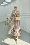 Sare Fashion Waist-Tie Skirt Lined Suit Brown