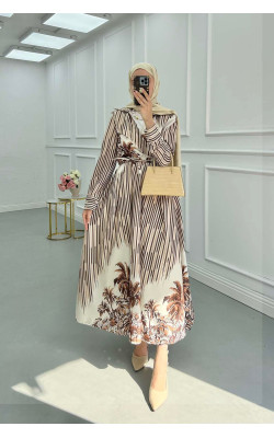 Sare Fashion Waist-Tie Skirt Lined Suit Brown