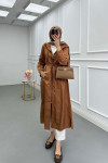 Sare Fashion Waist Tied Hooded Trench Coat Copper