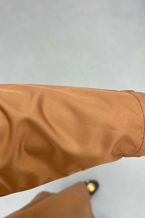 Sare Fashion Waist Tied Hooded Trench Coat Copper