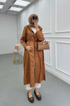 Sare Fashion Waist Tied Hooded Trench Coat Copper