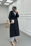Sare Fashion Waist Tie Hooded Trench Coat Black