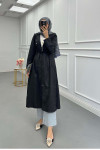 Sare Fashion Waist Tie Hooded Trench Coat Black