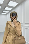 Sare Fashion Waist Tied Hooded Trench Coat Milky Coffee