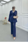 Sare Fashion Waist-Sealed Lined Jacket Set Navy Blue