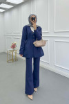 Sare Fashion Waist-Sealed Lined Jacket Set Navy Blue