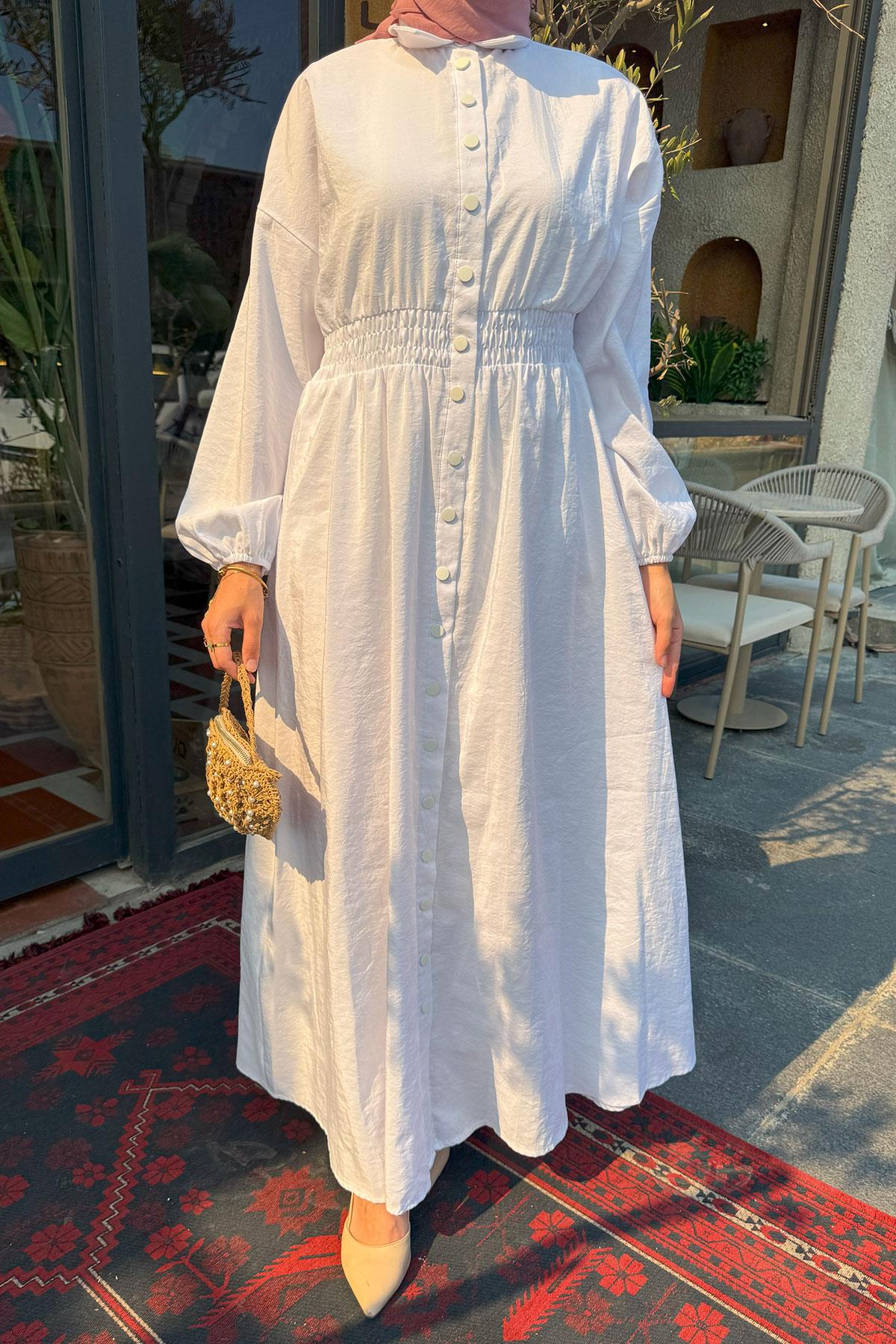 Sare Fashion Waisted Parachute Dress White