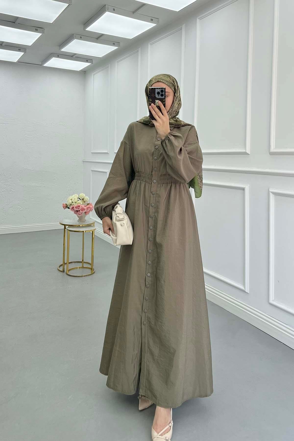 Sare Fashion Waisted Parachute Dress Khaki