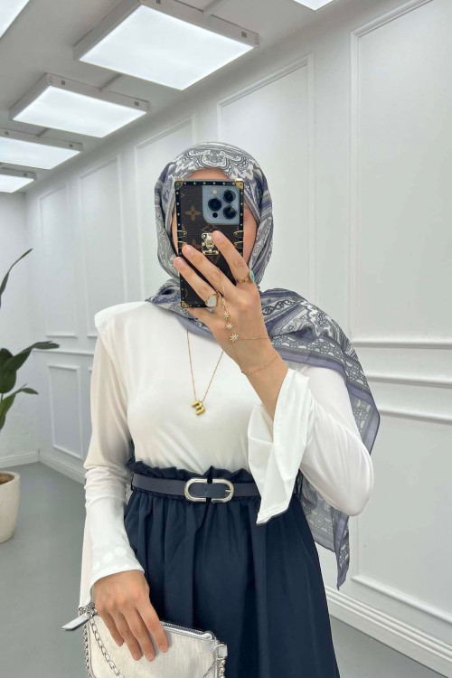 Sare Fashion Navy Blue Dress with Ruffled Waist and Sleeve Details