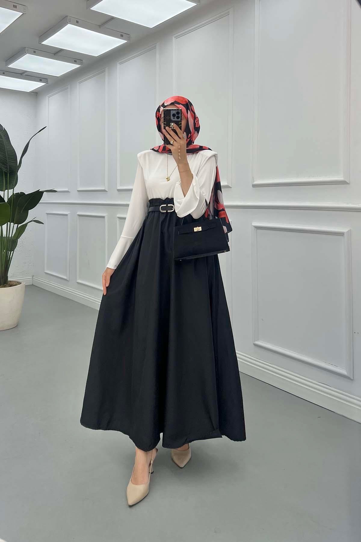 Sare Fashion Ruffle Waist Sleeve Detailed Dress Black