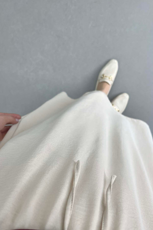 Sare Fashion Elastic Waist Aerobin Skirt Beige