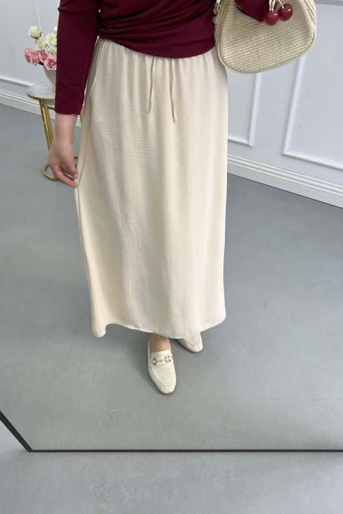 Sare Fashion Elastic Waist Aerobin Skirt Beige