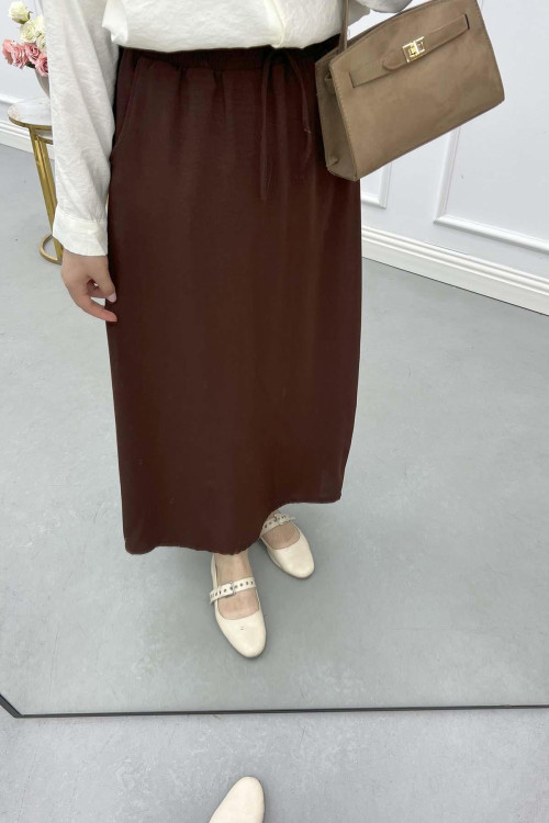 Sare Fashion Elastic Waist Aerobin Skirt Brown