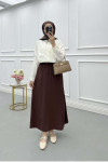 Sare Fashion Elastic Waist Aerobin Skirt Brown