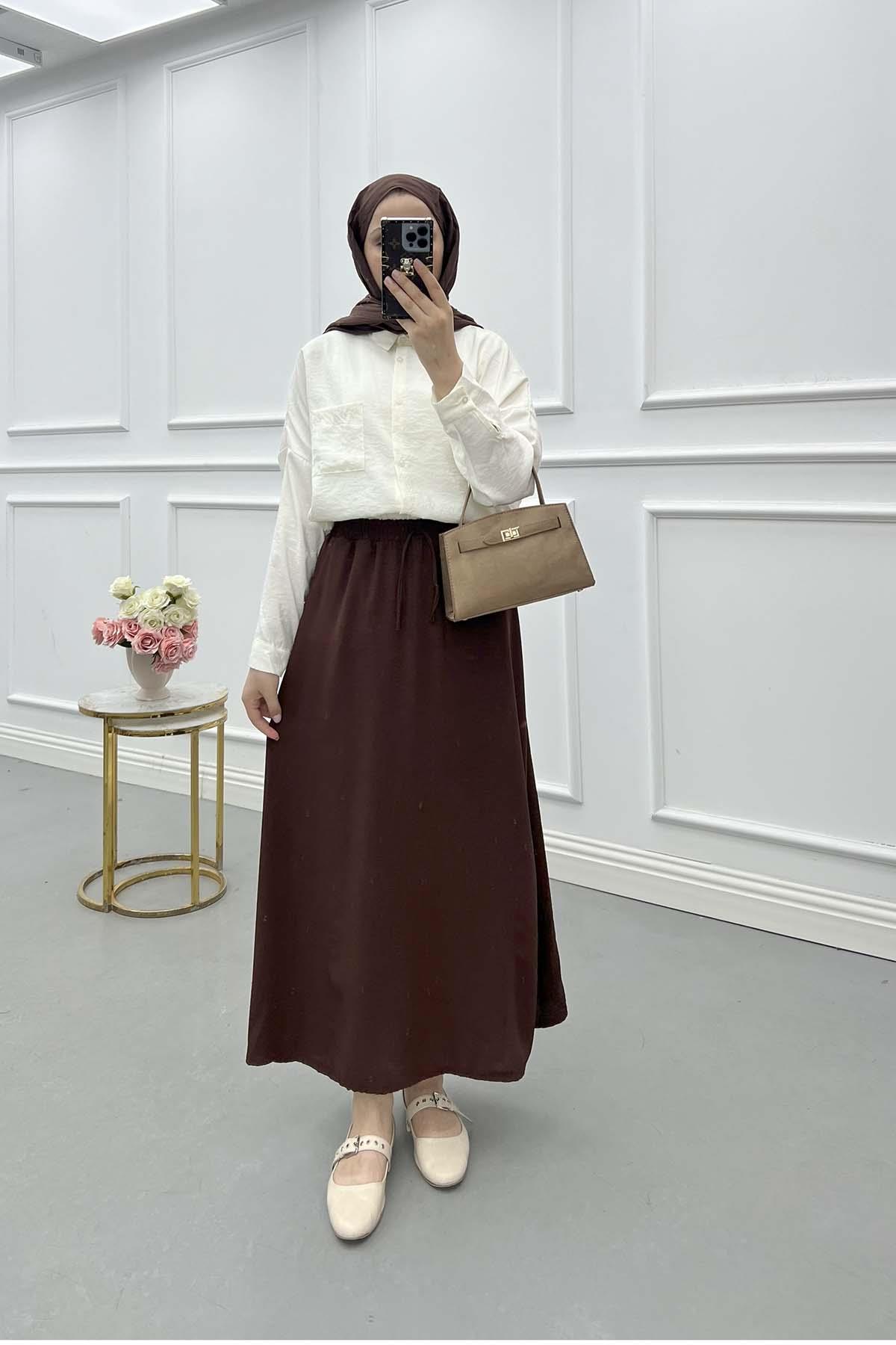 Sare Fashion Elastic Waist Aerobin Skirt Brown