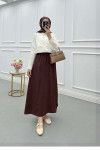 Sare Fashion Elastic Waist Aerobin Skirt Brown