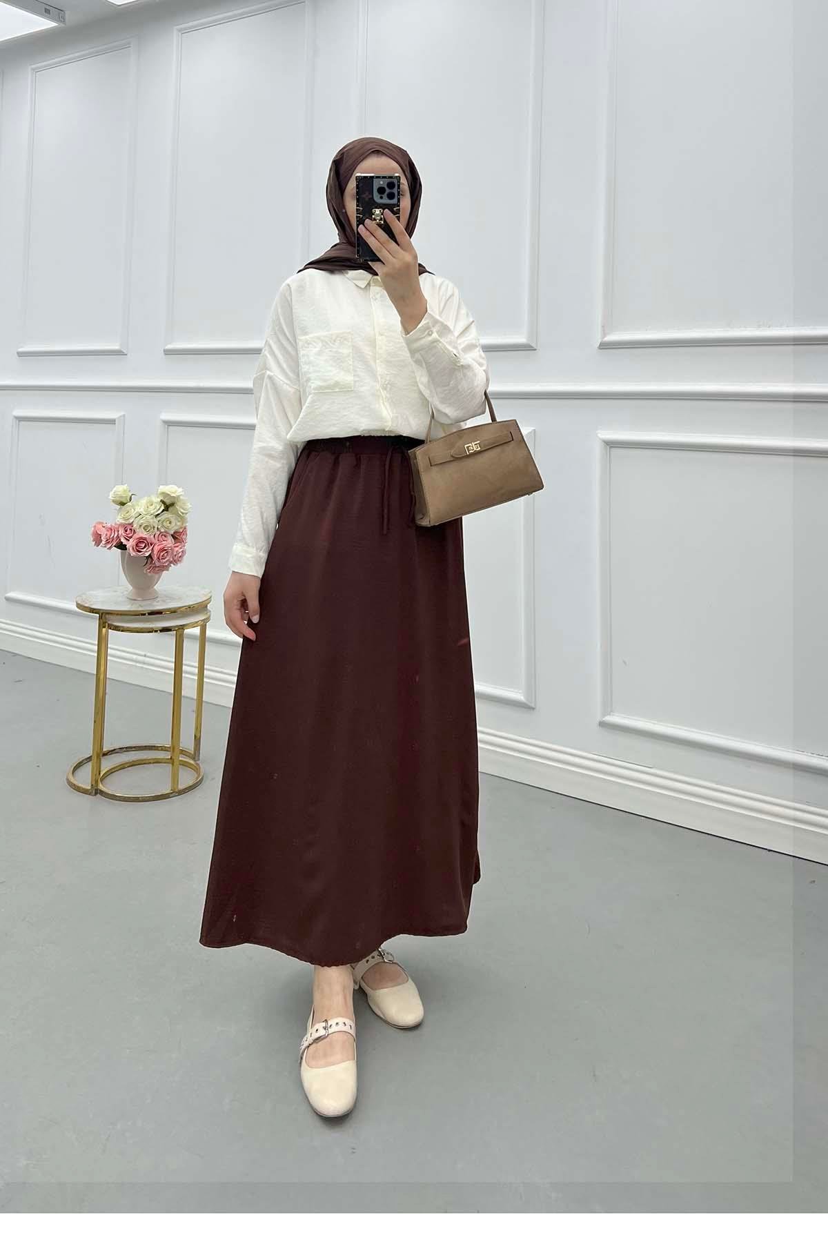 Sare Fashion Elastic Waist Aerobin Skirt Brown