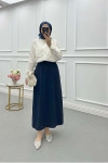 Sare Fashion Elastic Waist Aerobin Skirt Navy Blue