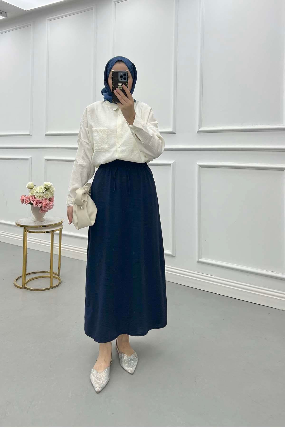 Sare Fashion Elastic Waist Aerobin Skirt Navy Blue