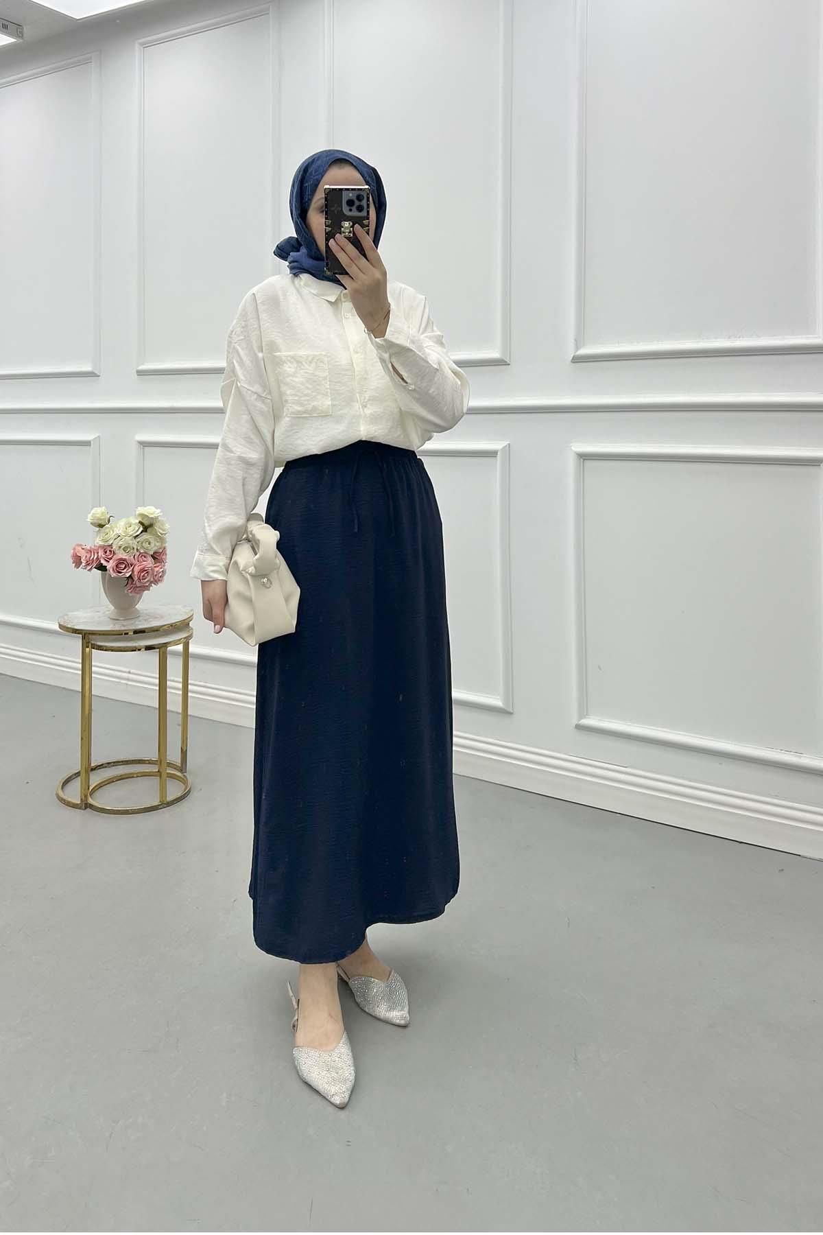Sare Fashion Elastic Waist Aerobin Skirt Navy Blue