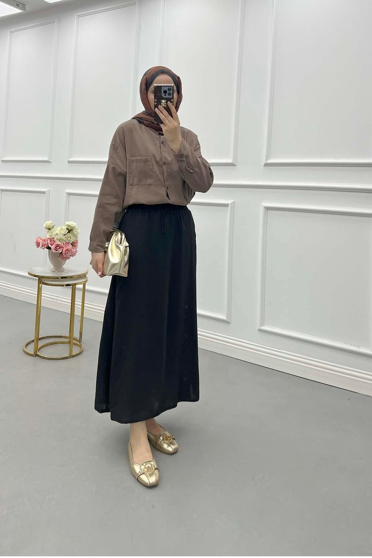 Sare Fashion Elastic Waist Aerobin Skirt Black