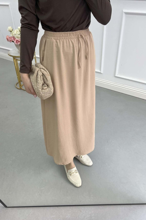 Sare Fashion Elastic Waist Aerobin Skirt Milky Coffee
