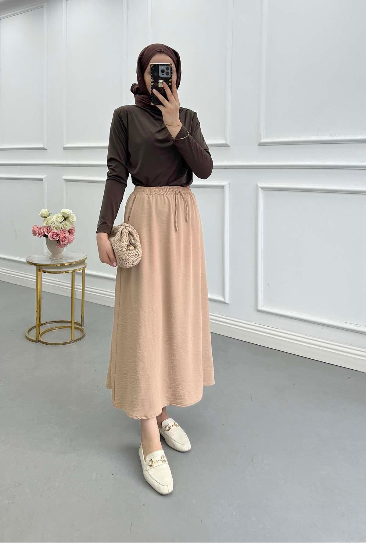 Sare Fashion Elastic Waist Aerobin Skirt Milky Coffee