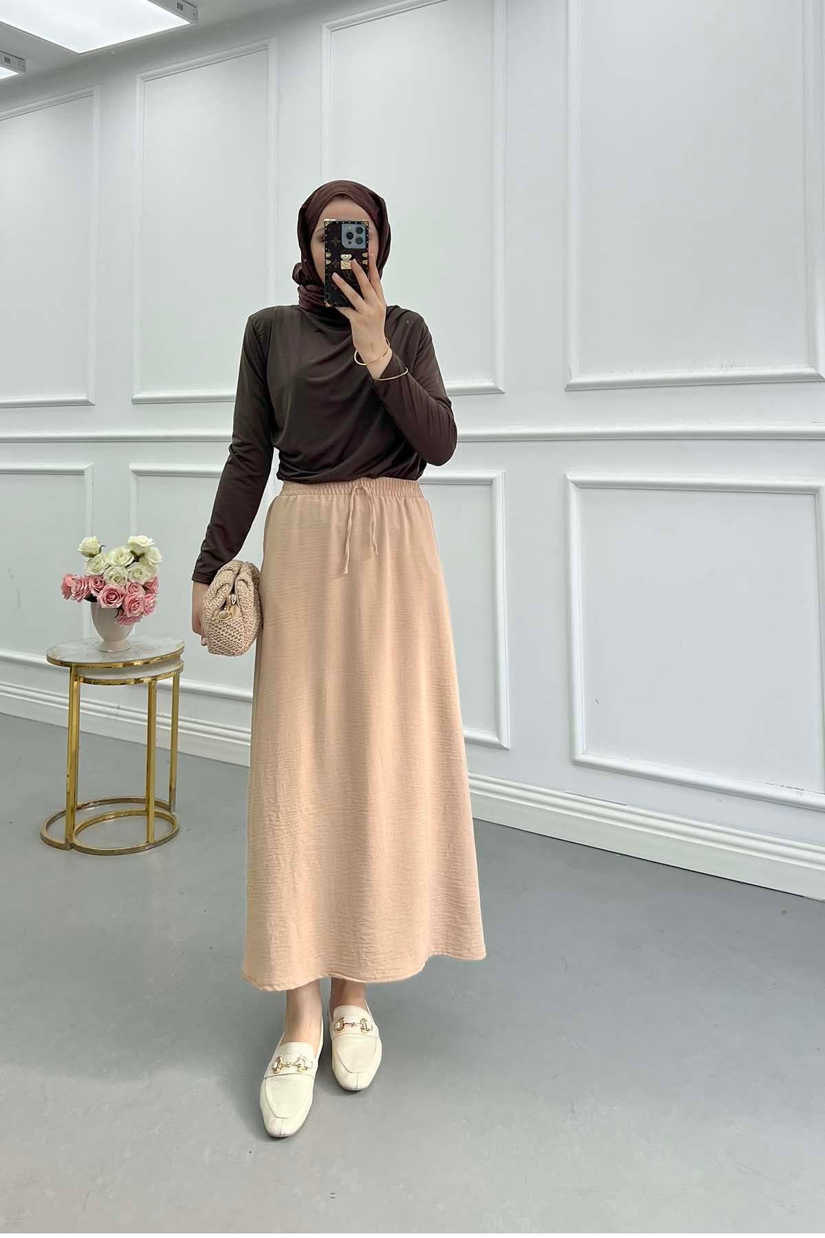 Sare Fashion Elastic Waist Aerobin Skirt Milky Coffee