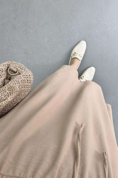 Sare Fashion Elastic Waist Aerobin Skirt Milky Coffee