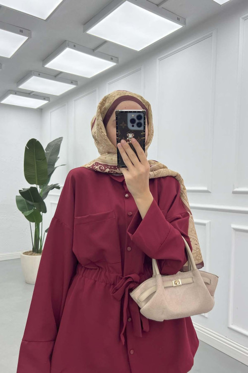 Sare Fashion Elastic Waist Tie Suit Burgundy