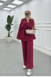 Sare Fashion Elastic Waist Tie Suit Burgundy