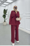 Sare Fashion Elastic Waist Tie Suit Burgundy