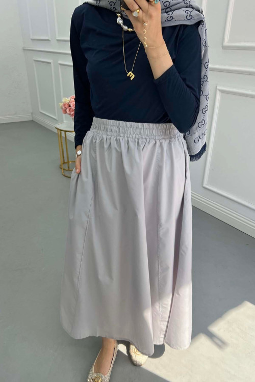 Sare Fashion Elastic Waist Pocket Detailed Skirt Gray