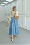 Sare Fashion Elastic Waist Pocket Denim Skirt Blue