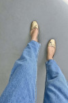 Sare Fashion Elastic Waist Double Button Jeans Light Blue
