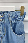 Sare Fashion Elastic Waist Double Button Jeans Light Blue