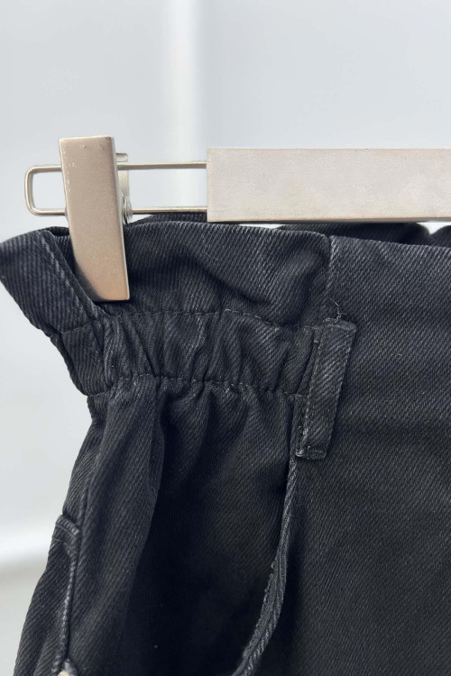 Sare Fashion Elastic Waist Denim Trousers Black