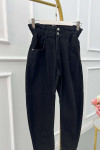 Sare Fashion Elastic Waist Denim Trousers Black