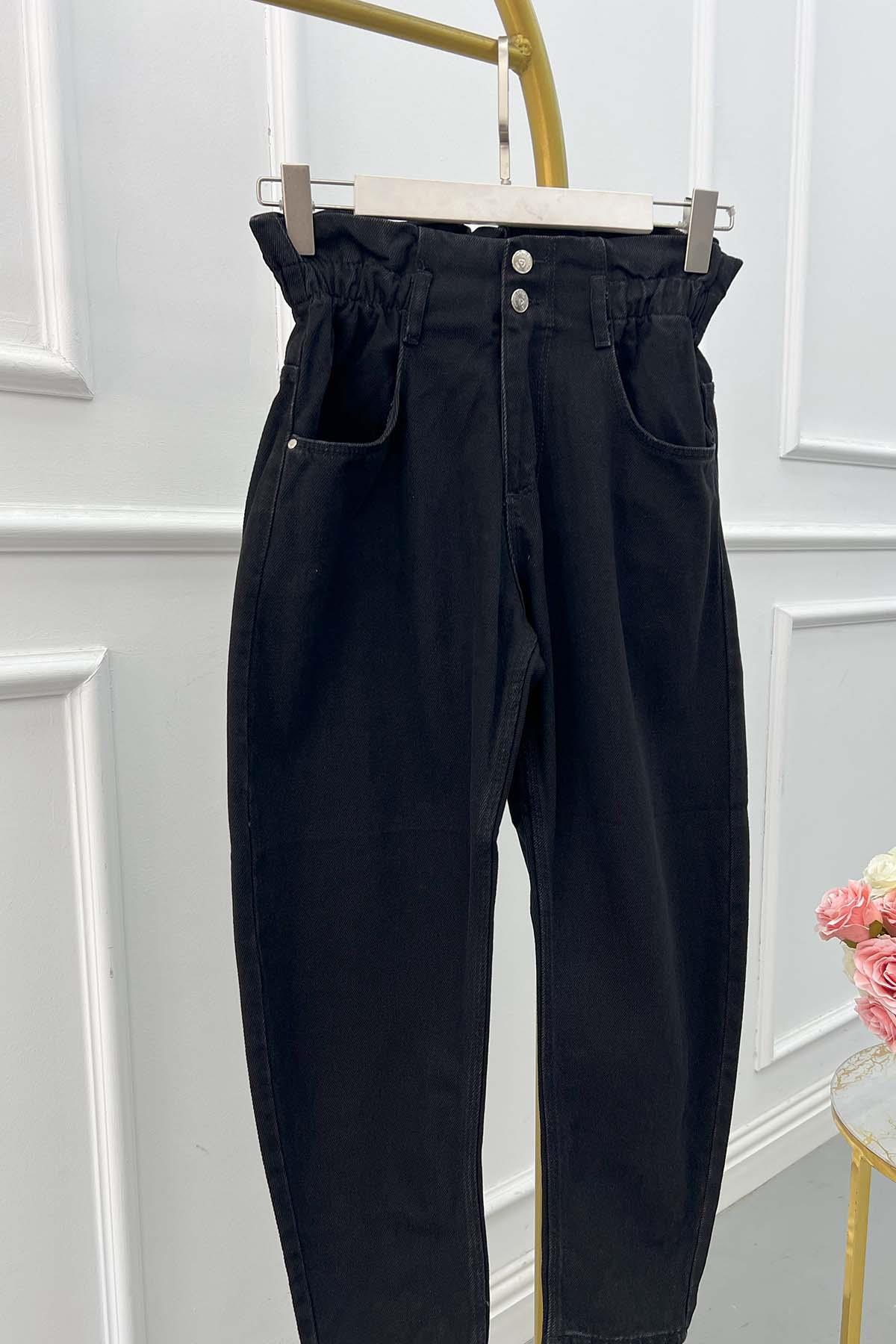 Sare Fashion Elastic Waist Denim Trousers Black