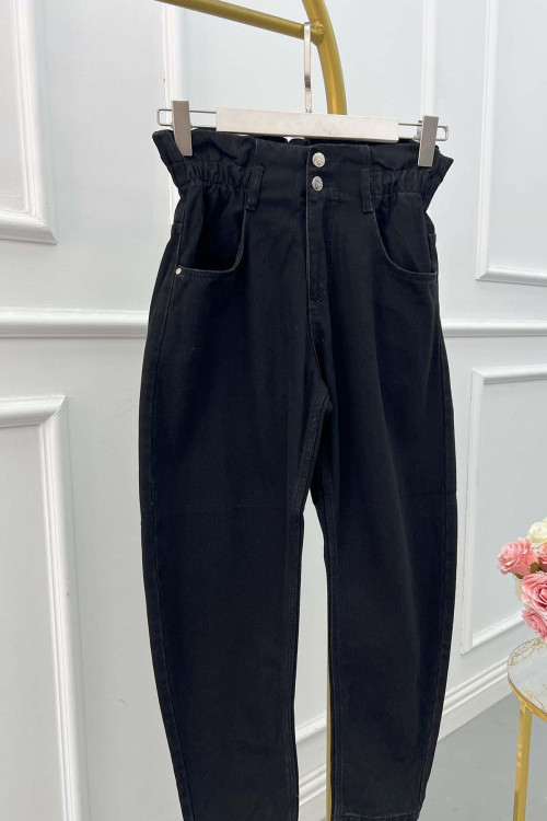 Sare Fashion Elastic Waist Denim Trousers Black