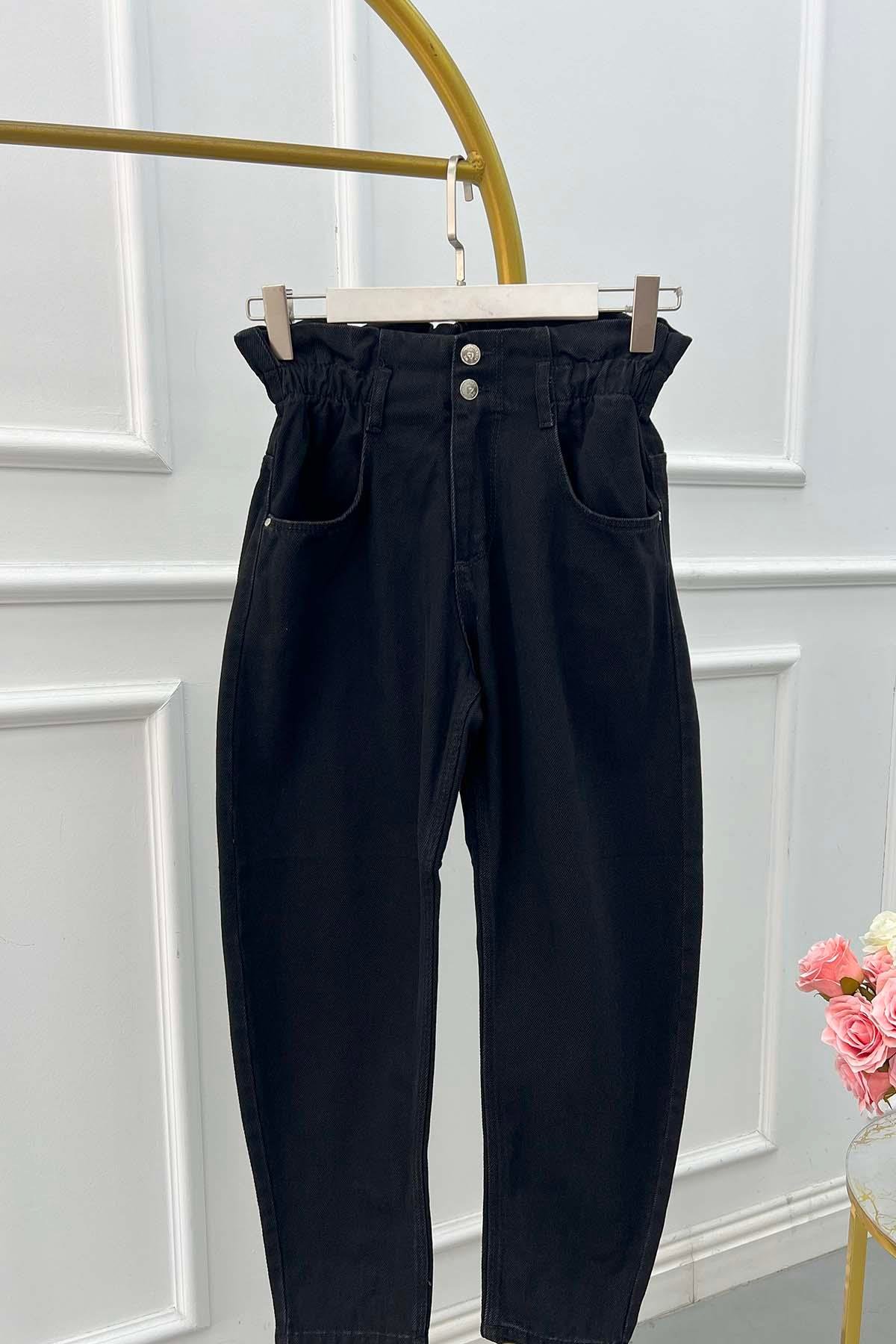 Sare Fashion Elastic Waist Denim Trousers Black