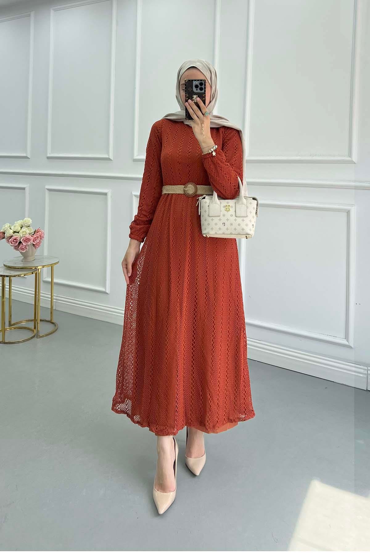 Sare Fashion Elastic Waist Belted Cutout Dress Tile